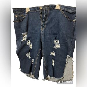 SOLD! Destructed denim blue jean shorts